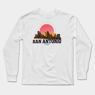 Retro San Antonio, Texas Skyline Long Sleeve T-Shirt